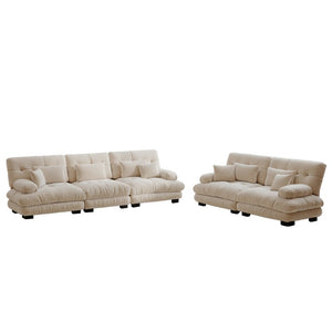English Elm A Cloud Soft Chenille Modular Sectional Set with Deep Seats and Bolster Armrests Light Coffee W714S01817