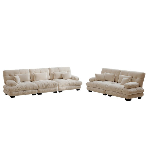 English Elm A Cloud Soft Chenille Modular Sectional Set with Deep Seats and Bolster Armrests Light Coffee W714S01817