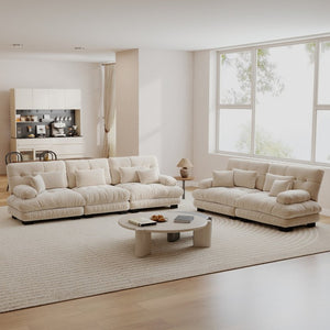 English Elm A Cloud Soft Chenille Modular Sectional Set with Deep Seats and Bolster Armrests Light Coffee W714S01817