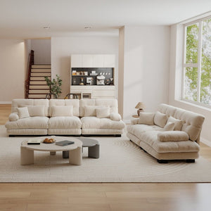 English Elm A Cloud Soft Chenille Modular Sectional Set with Deep Seats and Bolster Armrests Light Coffee W714S01817