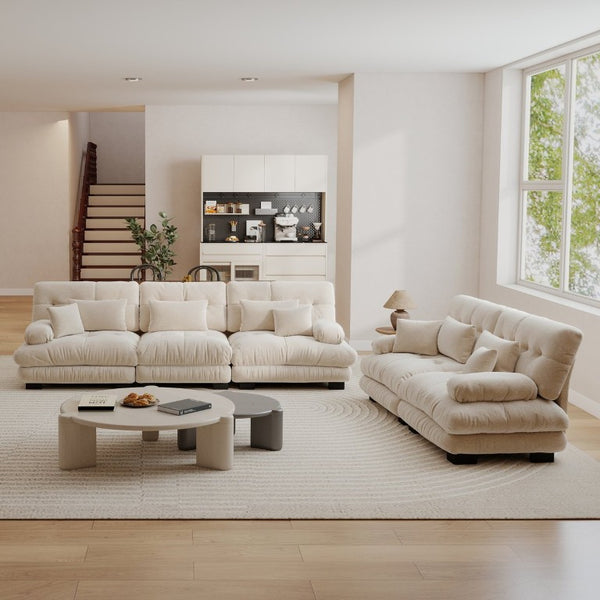 English Elm A Cloud Soft Chenille Modular Sectional Set with Deep Seats and Bolster Armrests Light Coffee W714S01817