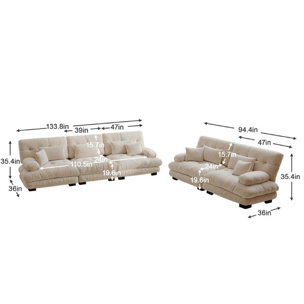 English Elm A Cloud Soft Chenille Modular Sectional Set with Deep Seats and Bolster Armrests Light Coffee W714S01817