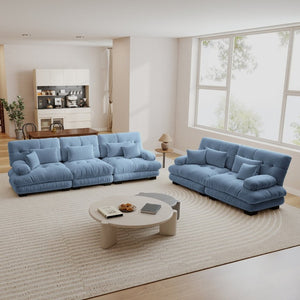 English Elm A Cloud-Soft Chenille Modular Sofa Set with Deep Seats and Plush Bolster Armrests Blue W714S01823