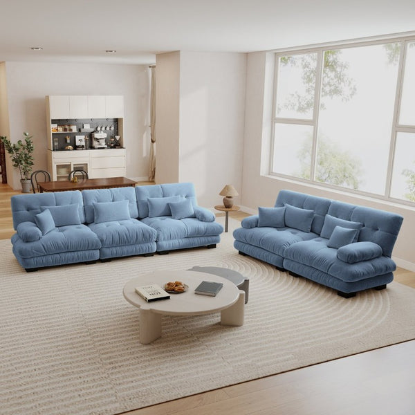 English Elm A Cloud-Soft Chenille Modular Sofa Set with Deep Seats and Plush Bolster Armrests Blue W714S01823