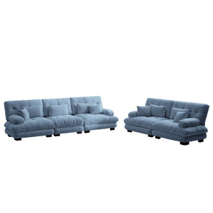 English Elm A Cloud-Soft Chenille Modular Sofa Set with Deep Seats and Plush Bolster Armrests Blue W714S01823