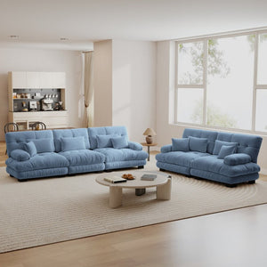 English Elm A Cloud-Soft Chenille Modular Sofa Set with Deep Seats and Plush Bolster Armrests Blue W714S01823