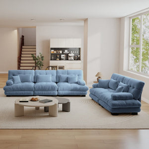 English Elm A Cloud-Soft Chenille Modular Sofa Set with Deep Seats and Plush Bolster Armrests Blue W714S01823