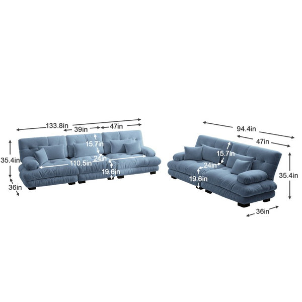 English Elm A Cloud-Soft Chenille Modular Sofa Set with Deep Seats and Plush Bolster Armrests Blue W714S01823