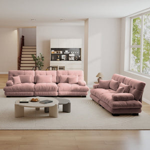 English Elm A Cloud-Soft Chenille Modular Sofa Set with Deep Seats and Plush Bolster Armrests Pink W714S01826