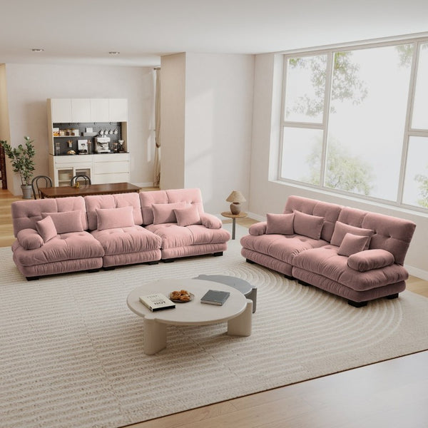 English Elm A Cloud-Soft Chenille Modular Sofa Set with Deep Seats and Plush Bolster Armrests Pink W714S01826