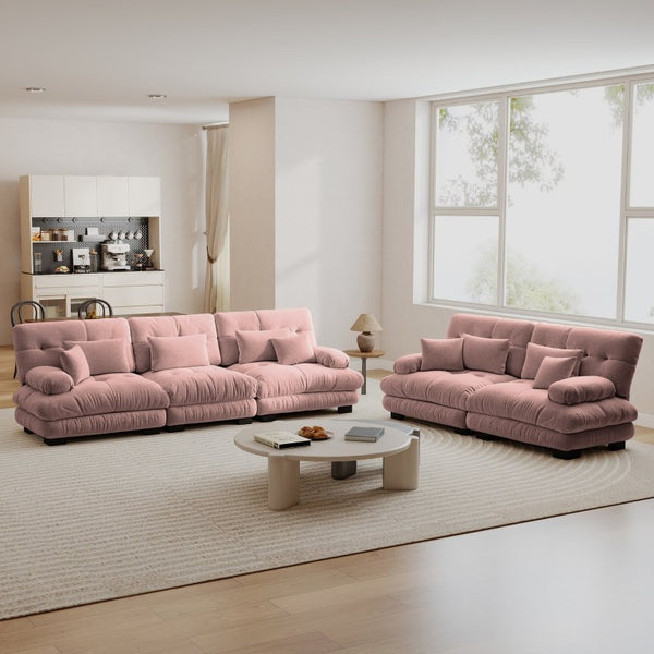 English Elm A Cloud-Soft Chenille Modular Sofa Set with Deep Seats and Plush Bolster Armrests Pink W714S01826