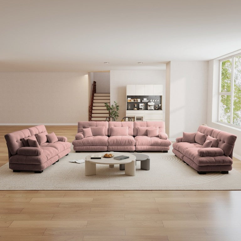 English Elm Luxury Modular Chenille Sectional Sofa with Cloud Cushions and Pillows for Living Rooms Pink W714S01827