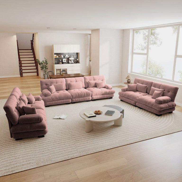 English Elm Luxury Modular Chenille Sectional Sofa with Cloud Cushions and Pillows for Living Rooms Pink W714S01827