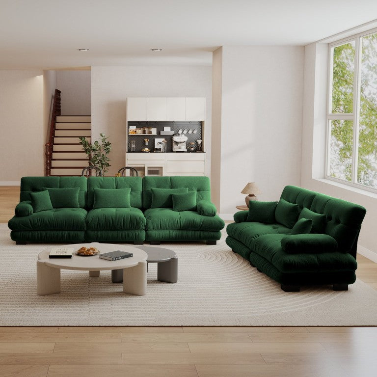 English Elm A Cloud Soft Chenille Modular Sectional Set with Deep Seats and Bolster Armrests Green W714S01828