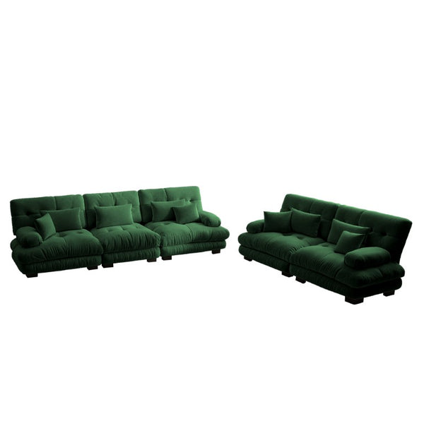 English Elm A Cloud Soft Chenille Modular Sectional Set with Deep Seats and Bolster Armrests Green W714S01828