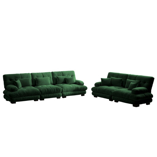 English Elm A Cloud Soft Chenille Modular Sectional Set with Deep Seats and Bolster Armrests Green W714S01828