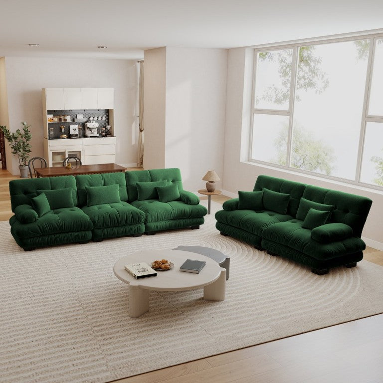 English Elm A Cloud Soft Chenille Modular Sectional Set with Deep Seats and Bolster Armrests Green W714S01828