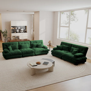 English Elm A Cloud Soft Chenille Modular Sectional Set with Deep Seats and Bolster Armrests Green W714S01828