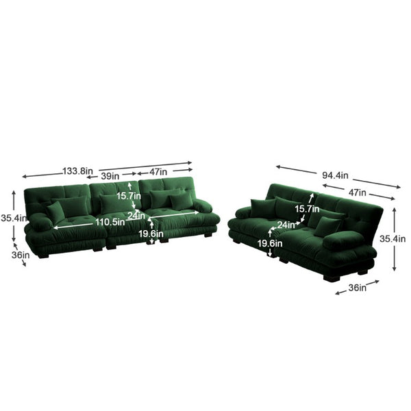 English Elm A Cloud Soft Chenille Modular Sectional Set with Deep Seats and Bolster Armrests Green W714S01828