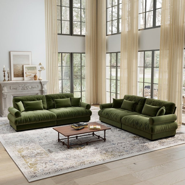 English Elm A Velvet Two Seater Loveseat with Bolster Arms and Plush Cloud Seat for Cozy Rooms W714S01831