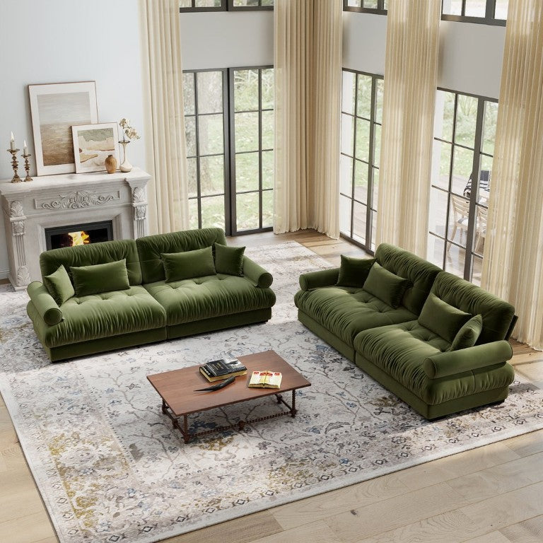 English Elm A Velvet Two Seater Loveseat with Bolster Arms and Plush Cloud Seat for Cozy Rooms W714S01831