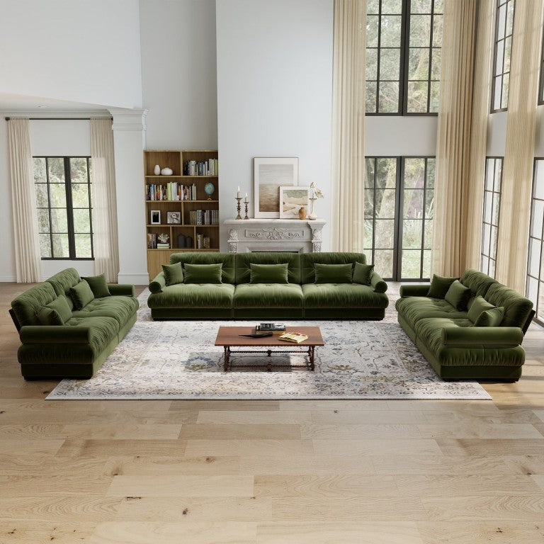 English Elm A Velvet Modular Sofa Set with Bolster Arms and Cloud Cushions for Living Rooms W714S01833