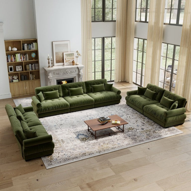 English Elm A Velvet Modular Sofa Set with Bolster Arms and Cloud Cushions for Living Rooms W714S01833