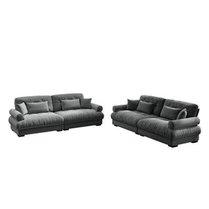 English Elm A Velvet Two Seat Sofa with Bolster Armrests Plush Cushions and Lumbar Pillows Included Grey W714S01834