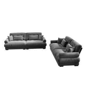 English Elm A Velvet Two Seat Sofa with Bolster Armrests Plush Cushions and Lumbar Pillows Included Grey W714S01834