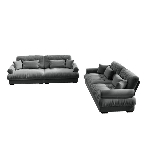 English Elm A Velvet Two Seat Sofa with Bolster Armrests Plush Cushions and Lumbar Pillows Included Grey W714S01834