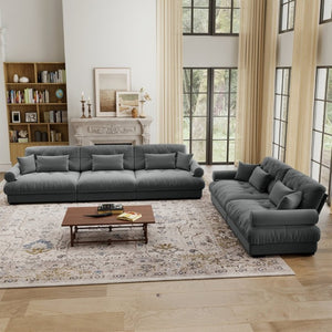 English Elm A Modular Velvet Sectional Sofa with Bolster Armrests and Plush Cloud Cushions Grey W714S01835