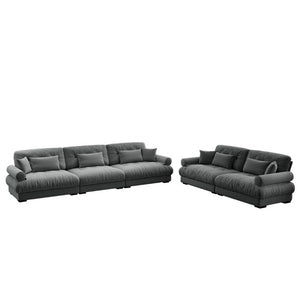 English Elm A Modular Velvet Sectional Sofa with Bolster Armrests and Plush Cloud Cushions Grey W714S01835