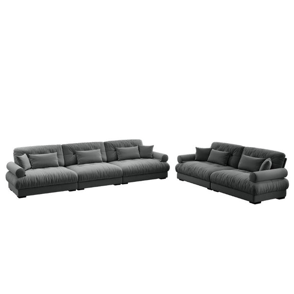 English Elm A Modular Velvet Sectional Sofa with Bolster Armrests and Plush Cloud Cushions Grey W714S01835