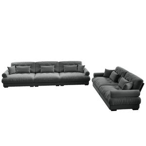 English Elm A Modular Velvet Sectional Sofa with Bolster Armrests and Plush Cloud Cushions Grey W714S01835