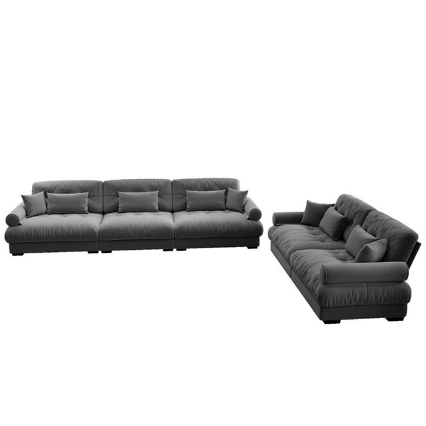 English Elm A Modular Velvet Sectional Sofa with Bolster Armrests and Plush Cloud Cushions Grey W714S01835