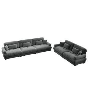 English Elm A Modular Velvet Sectional Sofa with Bolster Armrests and Plush Cloud Cushions Grey W714S01835