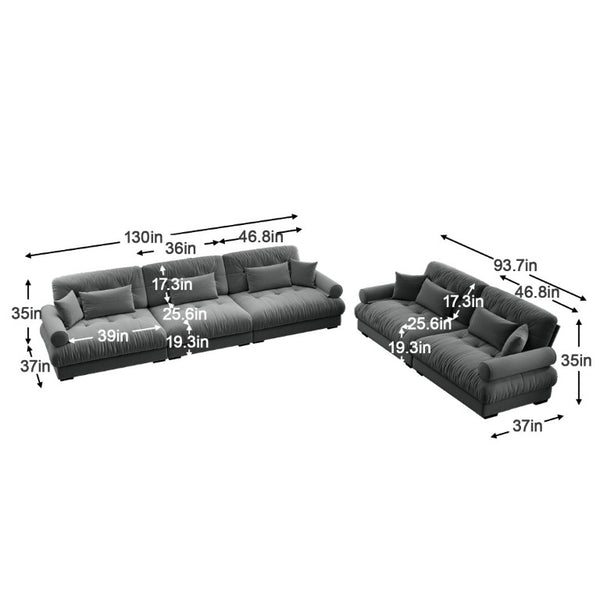 English Elm A Modular Velvet Sectional Sofa with Bolster Armrests and Plush Cloud Cushions Grey W714S01835