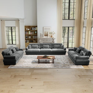 English Elm A Modular Gray Velvet Sofa Set with Cloud Comfort and Sculptural Bolster Armrests W714S01836