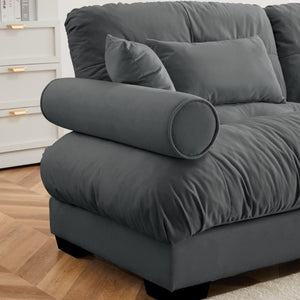 English Elm A Modular Gray Velvet Sofa Set with Cloud Comfort and Sculptural Bolster Armrests W714S01836