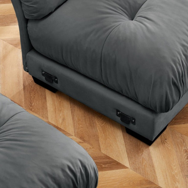 English Elm A Modular Gray Velvet Sofa Set with Cloud Comfort and Sculptural Bolster Armrests W714S01836