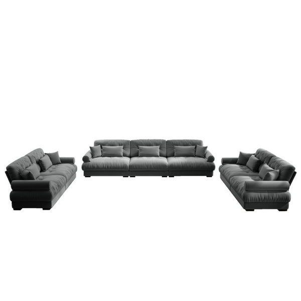 English Elm A Modular Gray Velvet Sofa Set with Cloud Comfort and Sculptural Bolster Armrests W714S01836