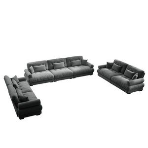 English Elm A Modular Gray Velvet Sofa Set with Cloud Comfort and Sculptural Bolster Armrests W714S01836