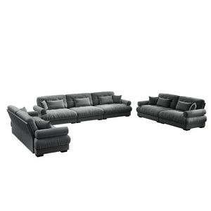 English Elm A Modular Gray Velvet Sofa Set with Cloud Comfort and Sculptural Bolster Armrests W714S01836