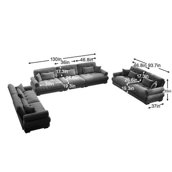 English Elm A Modular Gray Velvet Sofa Set with Cloud Comfort and Sculptural Bolster Armrests W714S01836