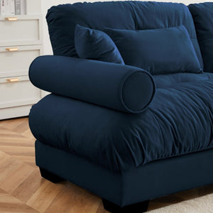 English Elm A Modular Velvet Sectional Sofa with Bolster Armrests and Plush Cloud Cushions Blue W714S01838