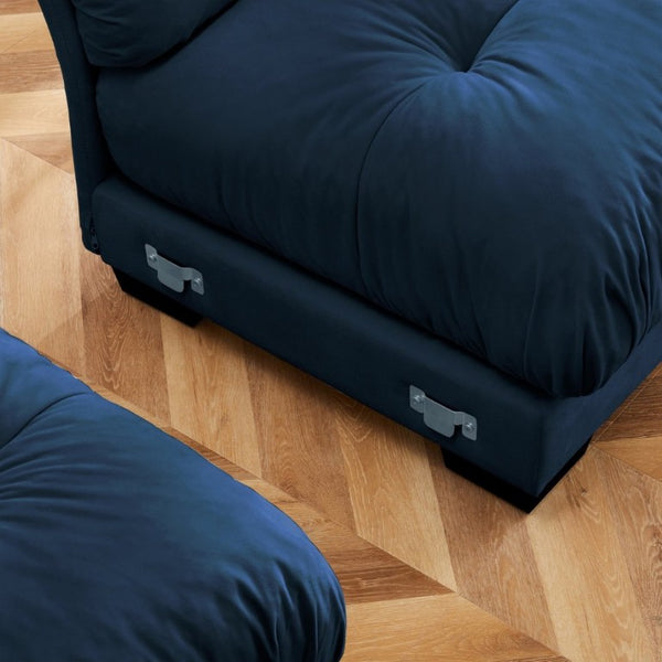 English Elm A Modular Velvet Sectional Sofa with Bolster Armrests and Plush Cloud Cushions Blue W714S01838