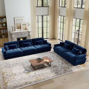 English Elm A Modular Velvet Sectional Sofa with Bolster Armrests and Plush Cloud Cushions Blue W714S01838