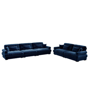 English Elm A Modular Velvet Sectional Sofa with Bolster Armrests and Plush Cloud Cushions Blue W714S01838