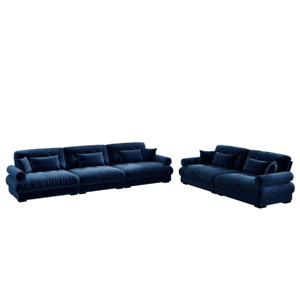 English Elm A Modular Velvet Sectional Sofa with Bolster Armrests and Plush Cloud Cushions Blue W714S01838