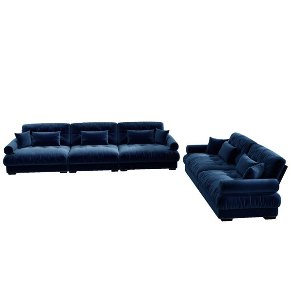 English Elm A Modular Velvet Sectional Sofa with Bolster Armrests and Plush Cloud Cushions Blue W714S01838